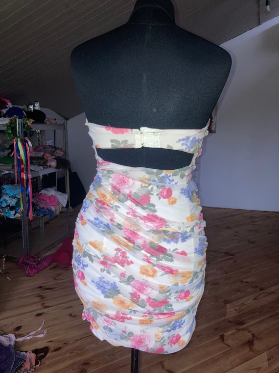 y2k printed mesh flowers mini corset dress / y2k … - image 3