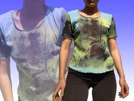 vintage top / mesh top / printed top / mesh tee ts