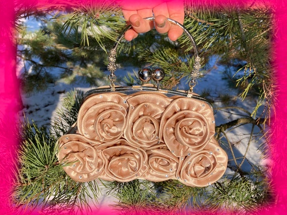 vintage y2k evening bag / golden bag / roses bag /