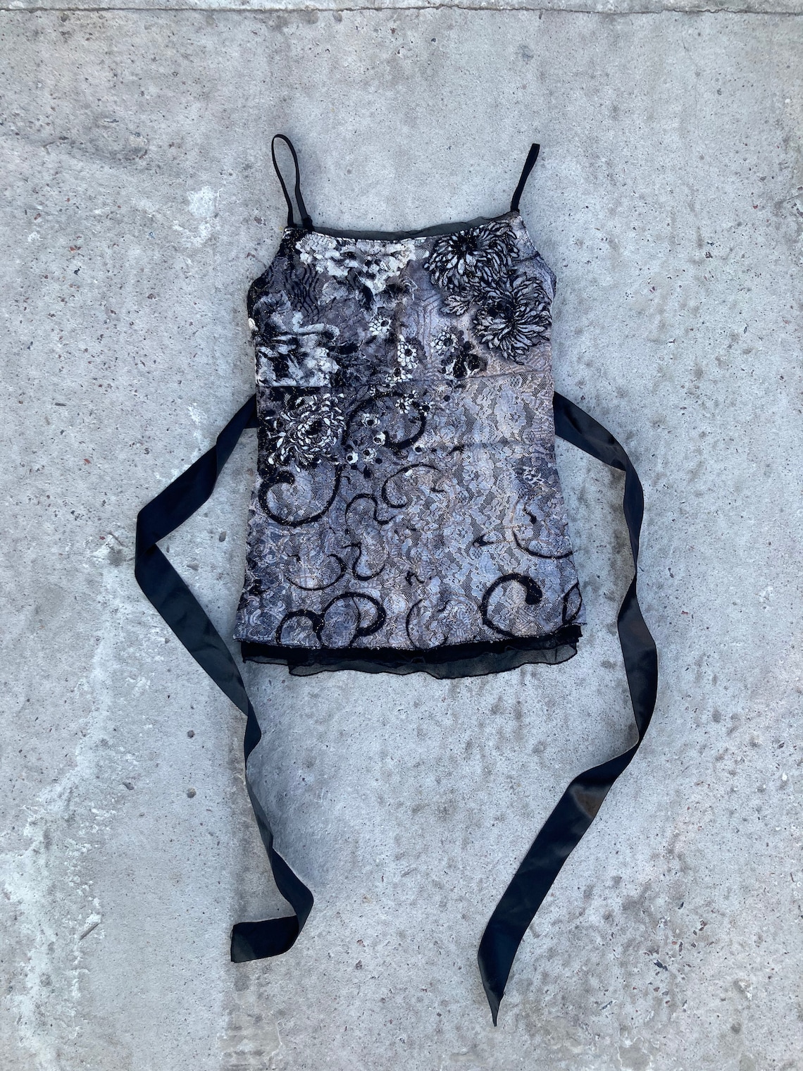 Y2k tank laces top with satin bow / mesh tank top / 00s top / Etsy