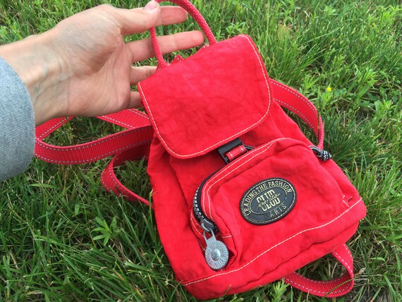 vintage back pack / mini backpack / red backpack /