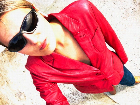 vintage leather jacket / red leather jacket / genu