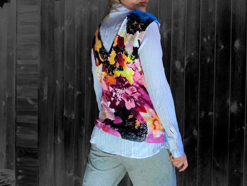 vintage vest y2k vest sweater vest butterfly sweater palms sweater printed vest sequins vest printed pullover big size L