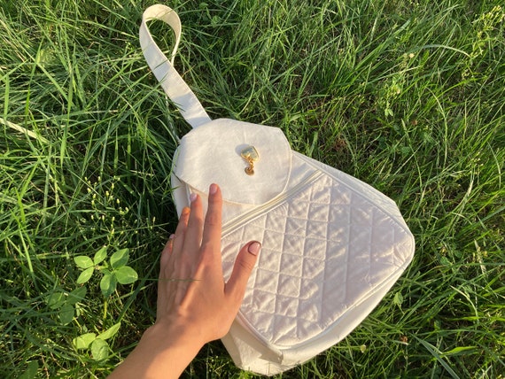 vintage bag / vintage backpack / white backpack /