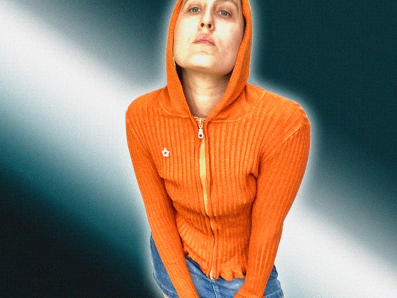 vintage y2k sweater top / long sleeve hooded top /