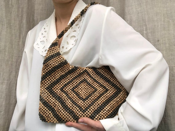 vintage bag / wooden bag / beaded bag / Benetton b