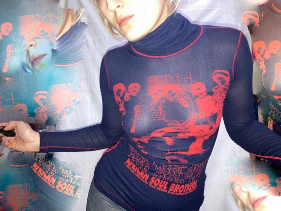 vintage y2k top / long sleeve top / mesh top / pri