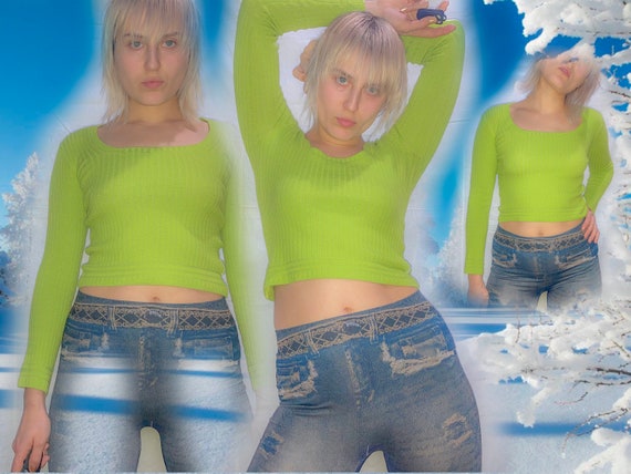 vintage y2k sweater / lime green sweater / armani