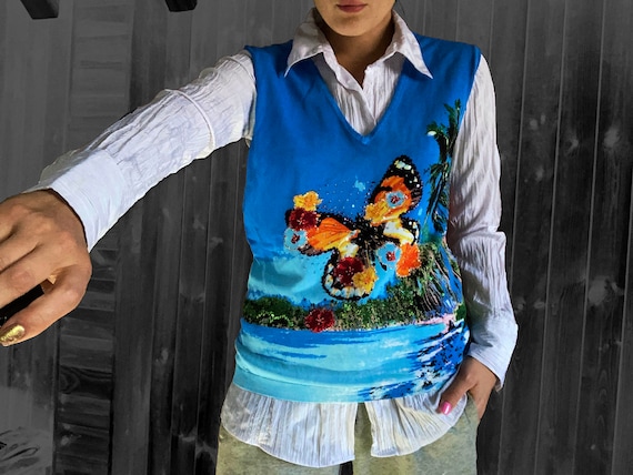 vintage vest / y2k vest / sweater vest / butterfly