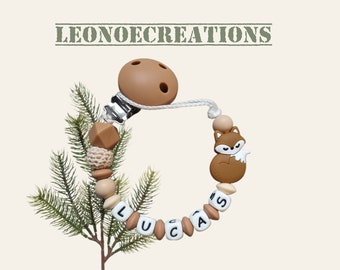 Personalized fox pacifier clip - Forest animals - Gift