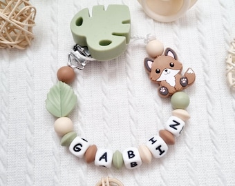 Attache tétine renard personnalisée – Attache sucette bebe – Cadeau naissance - Silicone verte