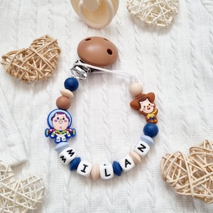 Attache tétine personnalisée bébé - Attache sucette Toy story - Cadeau naissance - Attache silicone