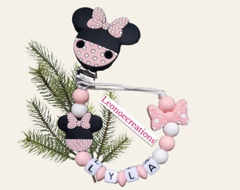 Personalized Minnie Mouse girl pacifier clip - gift