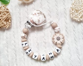 Clip para chupete con forma de flor personalizado - Cuentas de silicona - Regalo para baby shower