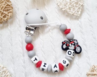Personalized motorcycle pacifier clip - Pacifier holder - Baby gift