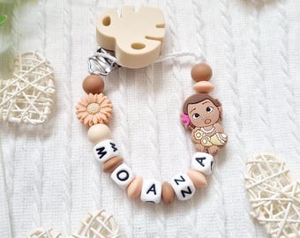 Prendedor de Chupeta Vaiana Personalizado - Porta-Chupeta de Silicone - Presente para Bebê Menina
