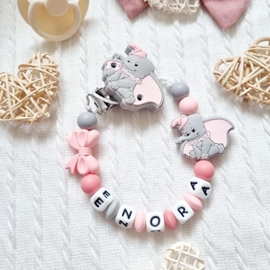 Attache tétine personnalisé fille - Attache sucette dumbo rose – Cadeau naissance bébé - Disney