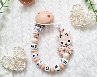 Sujetachupetes personalizado con forma de cierva - Sujetachupetes de silicona - Cuentas color melocotón