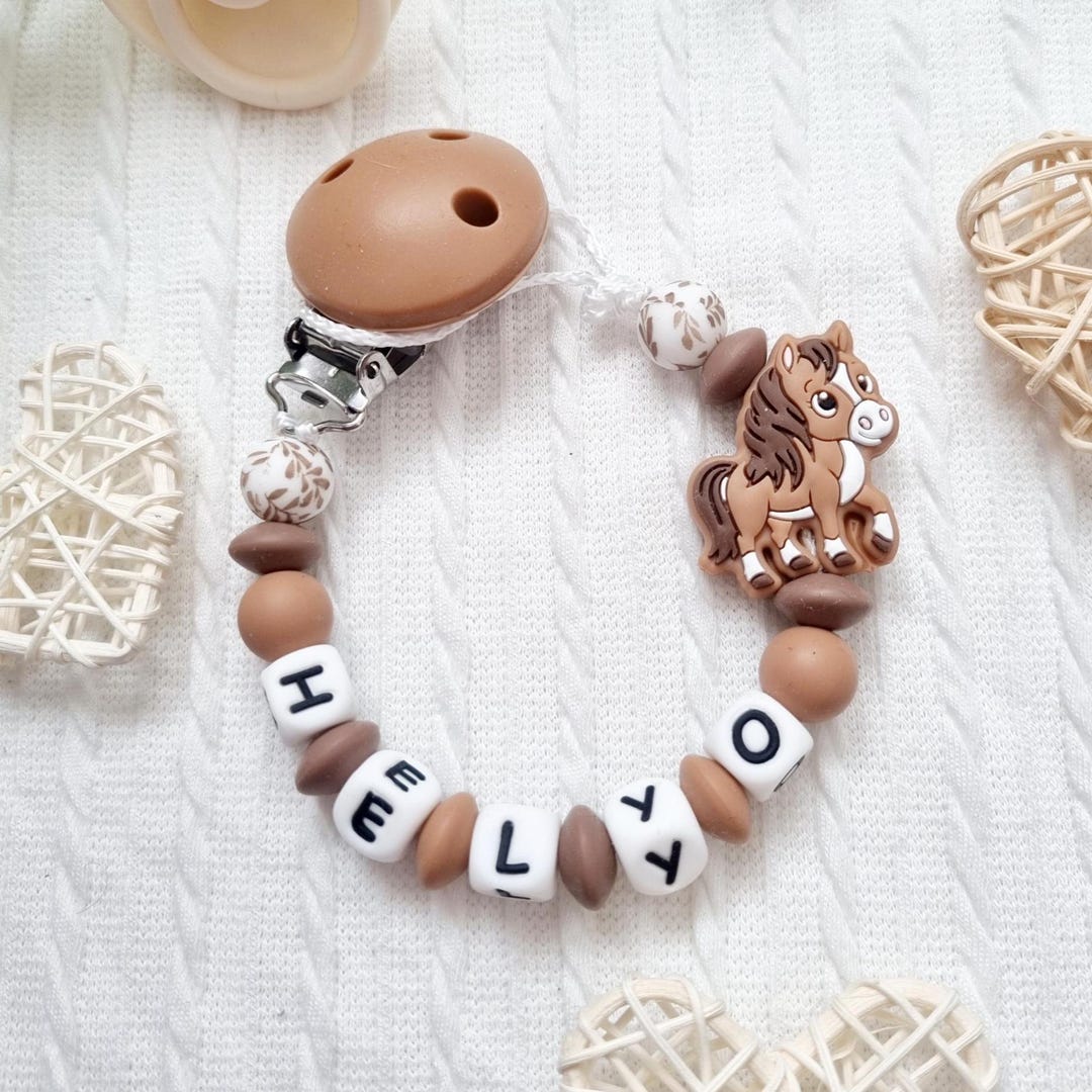 Personalized Horse Pacifier Clip - Brown Silicone Beads - Baby Gift - Etsy