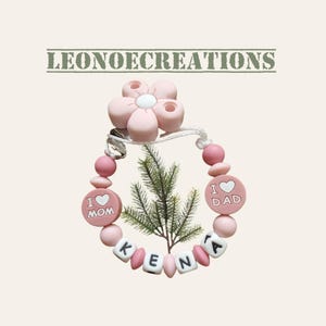 Pinza para chupete con flor personalizada - Cuentas rosa oscuro para mamá y papá - Regalo de nacimiento - Hecho a mano
