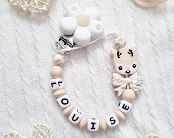 Pinza para chupete personalizada con forma de ciervo - Pinza de silicona con forma de flor - Cuentas florales