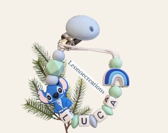 Attache tétine personnalisé stitch garcon - cadeau naissance