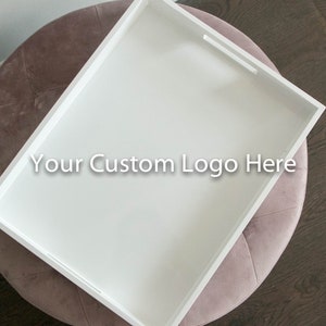Customizable Logo Large White lacquered with Handles Tray