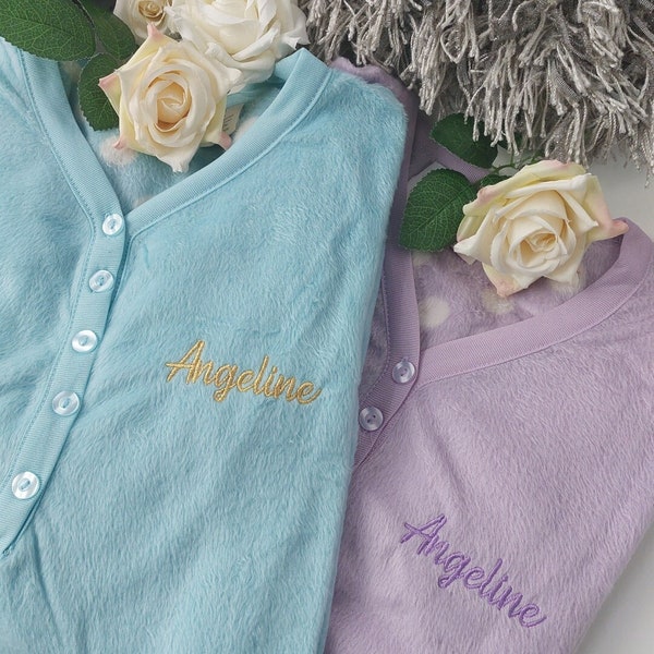 Womens Personalised Pyjamas Pjs Warm Cosy soft Fleece Nightwear LoungeWear Gift