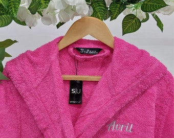 Personalised Monogrammed Ladies Womens Towel Bath Robe Terry Dressing Gown Spa 100% Cotton