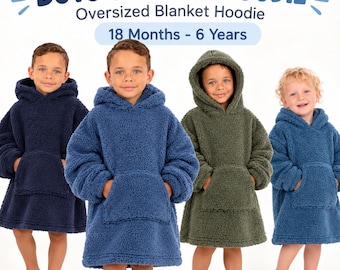 Snuggle Hoodie Oversized Blanket Hoodie Toddler Boys, Soft Fluffy Borg Fleece Hooded - Wearable Blanket, 18M–3Yrs