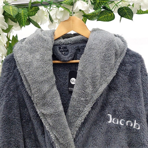 Personalised Mens Luxury Super Soft Warm Hooded Snuggle Fleece Cosy Bath Robe Housecoat Loungewear Dressing Gown Etsy UK
