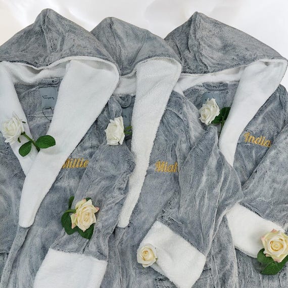 Personalised Mother Daughter Plain Grey Hooded Soft Cosy Warm Fleece  Bathrobe Dressing Gown Set - Etsy