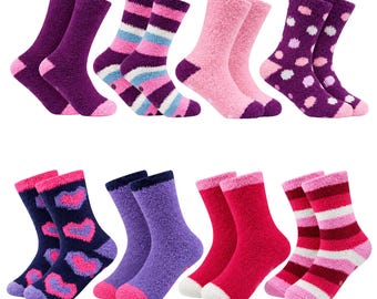 Ladies Fluffy Slipper Socks, Soft Warm Non Slip Gripper Bed Socks for Women, Cosy Winter Gift