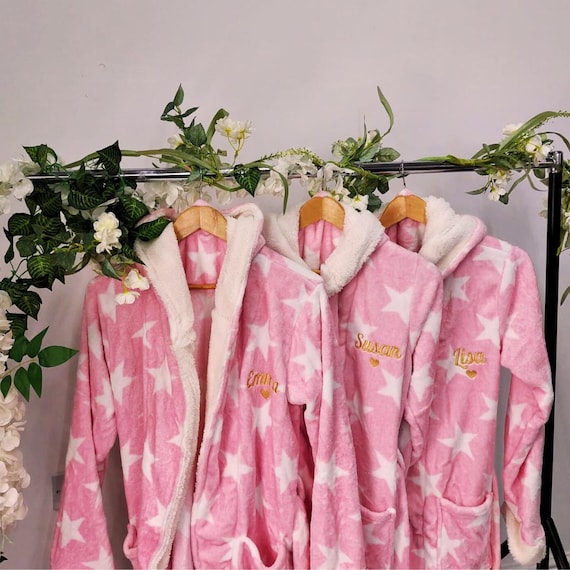 chinese dress ladies Women's Dressing Gowns-Personalised Bathrobes Women with Your Name，Warm and  Cosy Womens Bear Fleece Dressing Gown with Hood Pockets tie Waist main image 0