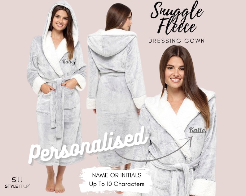 Womens Personalised Dressing Gown Hooded Fleece Lined Fluffy Etsy UK