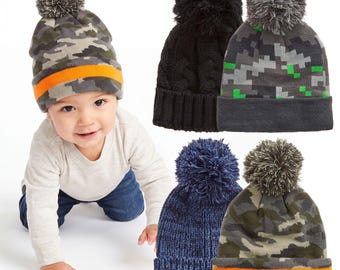 Chunky Knit Bobble Hat for Boys, Warm Winter Beanie (2-6 & 7-13 Years)