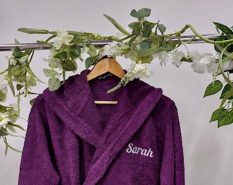 Personalised Monogrammed Ladies Womens Towel Bath Robe Terry Dressing Gown Spa 100% Cotton