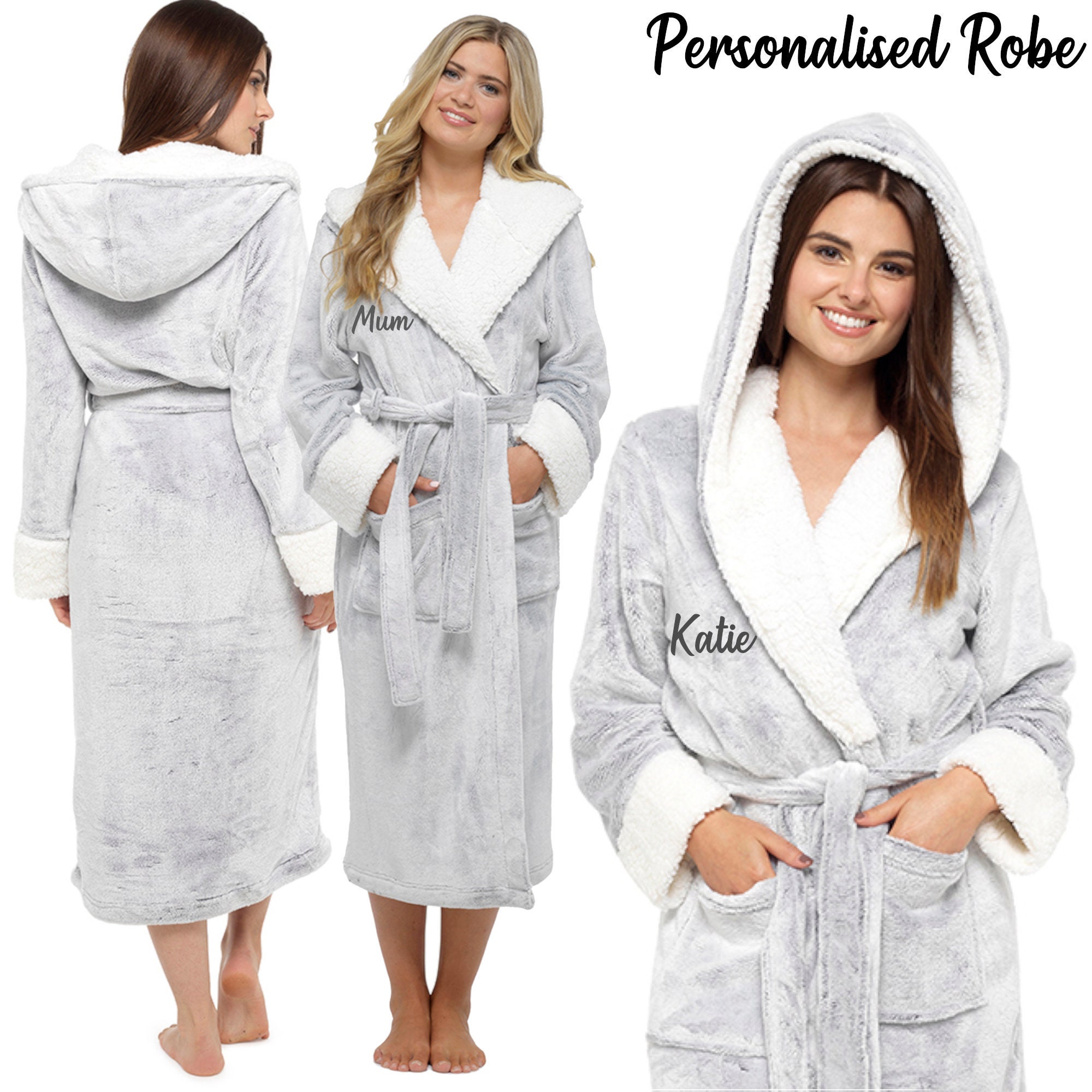 Womens Personalised Dressing Gown Hooded Fleece Lined Fluffy Etsy