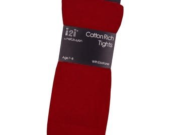 Cotton Rich Knitted Tights, Red School Uniform, Christmas Outfit (1 Pair)
