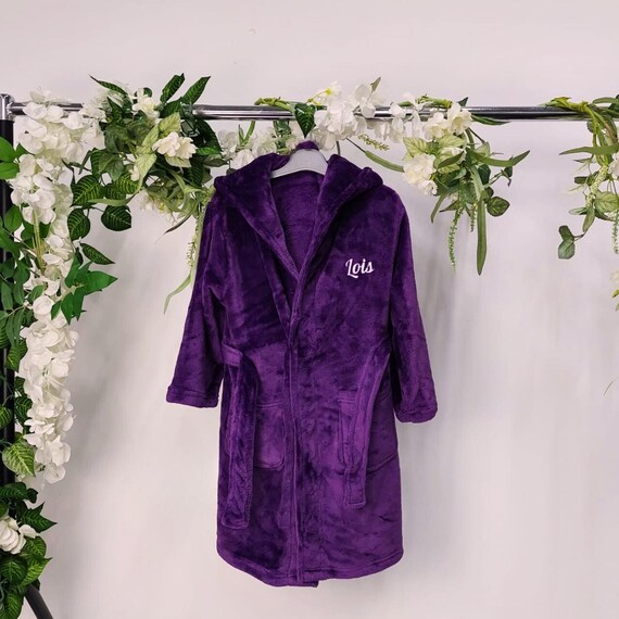 purple fleece dressing gown Men's Soft Plush Robe Purple Black Fleece Extra Warm