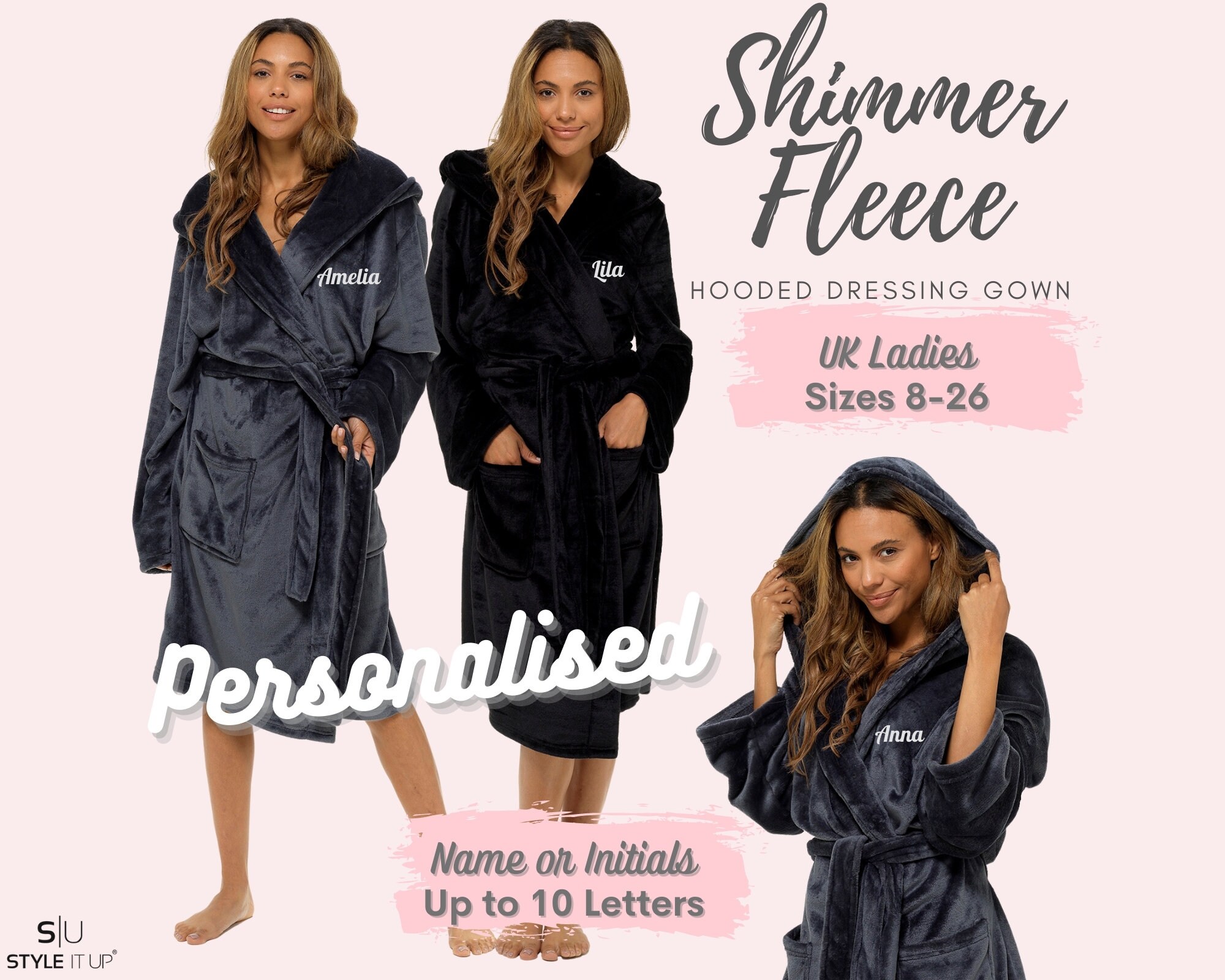 Personalised Luxury Shimmer Fleece Dressing Gown  Women's Hooded Fluffy  Bath Robe - Etsy