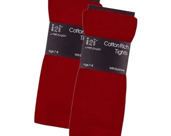 Cotton Rich Knitted Tights, Red School Uniform, Christmas Outfit (2 Pairs)