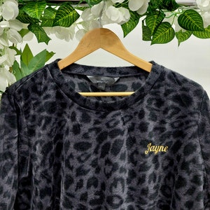 Personalised Monogrammed Ladies Womens Animal Print Panther Pyjamas Fluffy Fleece Loungewear Nightwear Twosie PJs