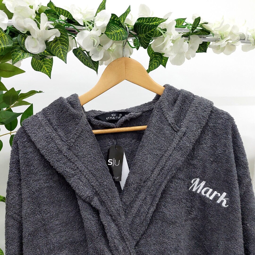 Personalised Monogrammed Mens Hooded Towel Bath Robe Terry Dressing Gown Spa 100 Cotton Etsy UK