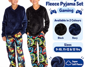 Kids Boys Super Soft Plush Fleece Pyjama Set PJs Gaming Print Trousers Lounge Set Ages 9-13 Years