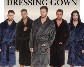 Mens Snuggle Fleece Dressing Gown Warm Cosy Hooded Luxury Lounge Plus Size Bath Robe