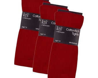 Cotton Rich Knitted Tights, Red School Uniform, Christmas Outfit (3 Pairs)