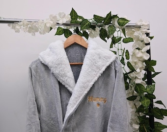 Womens Personalised Dressing Gown Hooded Fleece Lined Fluffy Snuggle Soft Bath Robe