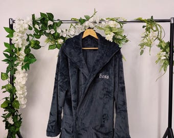 Personalised Mens Luxury Soft Warm Hooded Snuggle Shimmer Fleece Cosy Bath Robe Housecoat Loungewear