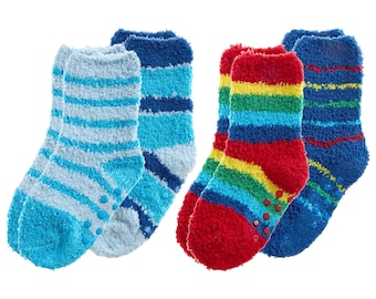 Style It Up Baby Boys 2 Pairs Fluffy Slipper Socks Non Slip Gripper Socks (0-12 months)